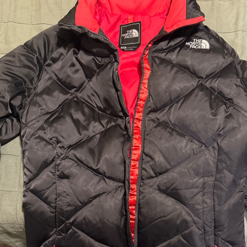 The North Face Charcoal Grey and Red/Pink Puffer Jacket